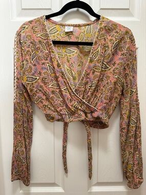 Patrons of Peace Pink Paisley Wrap Crop Top